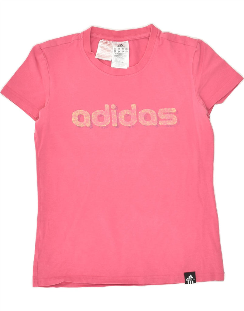 ADIDAS Girls Graphic T-Shirt Top 13-14 Years Pink Cotton Vintage Adidas and Second-Hand Adidas from Messina Hembry 