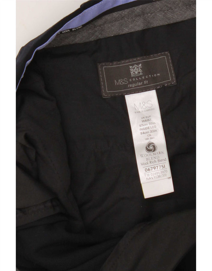 Marks & Spencer Mens Regular Fit Suit Trousers W38 L33 Navy Blue Polyester