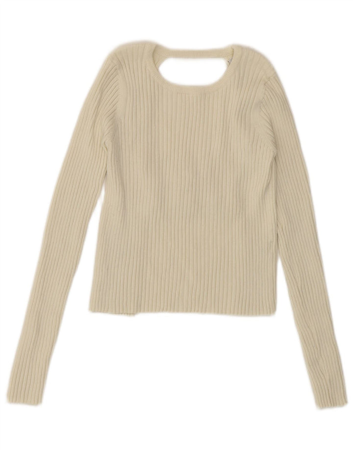 Zara Womens Cut Out Long Sleeve Crop Top UK 10 Small Off White