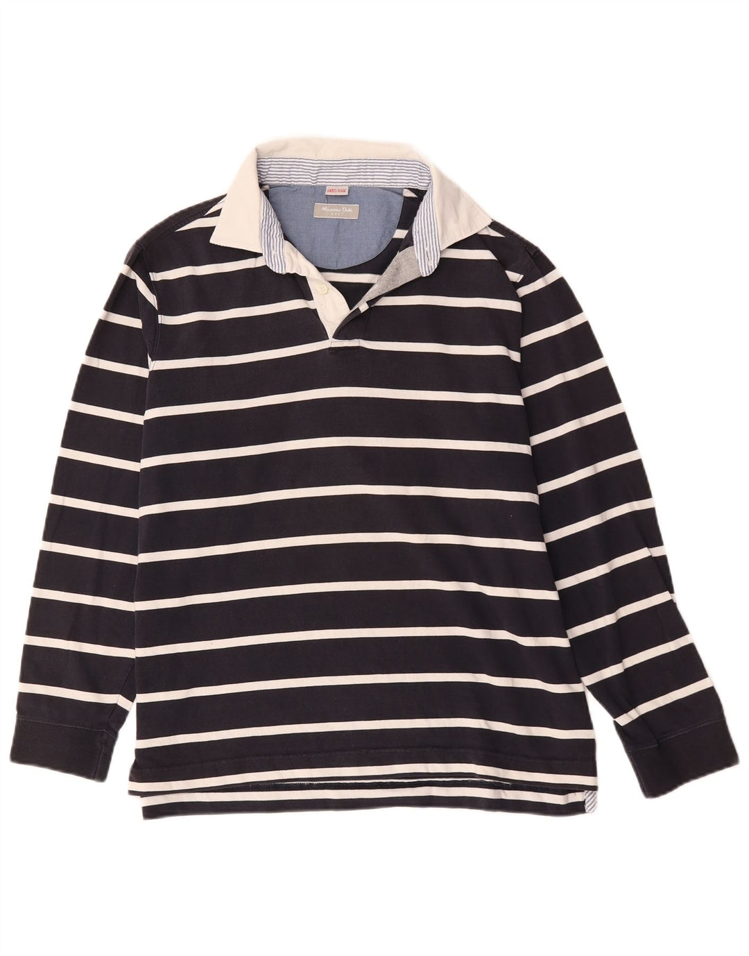 Massimo Dutti Mens Rugby Polo Shirt Size 41 Large Navy Blue Striped