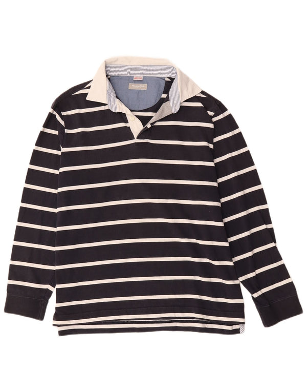 Massimo Dutti Mens Rugby Polo Shirt Size 41 Large Navy Blue Striped