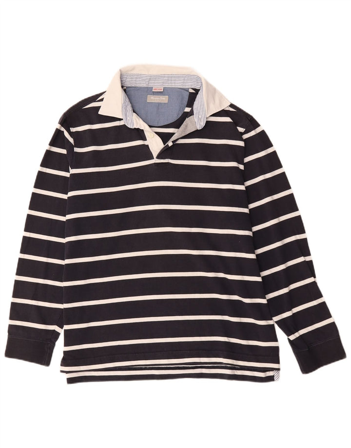 Massimo Dutti Mens Rugby Polo Shirt Size 41 Large Navy Blue Striped