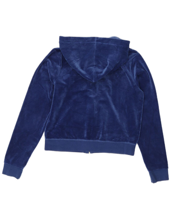 Juicy Couture Womens Velour Zip Hoodie Sweater UK 16 Large Navy Blue