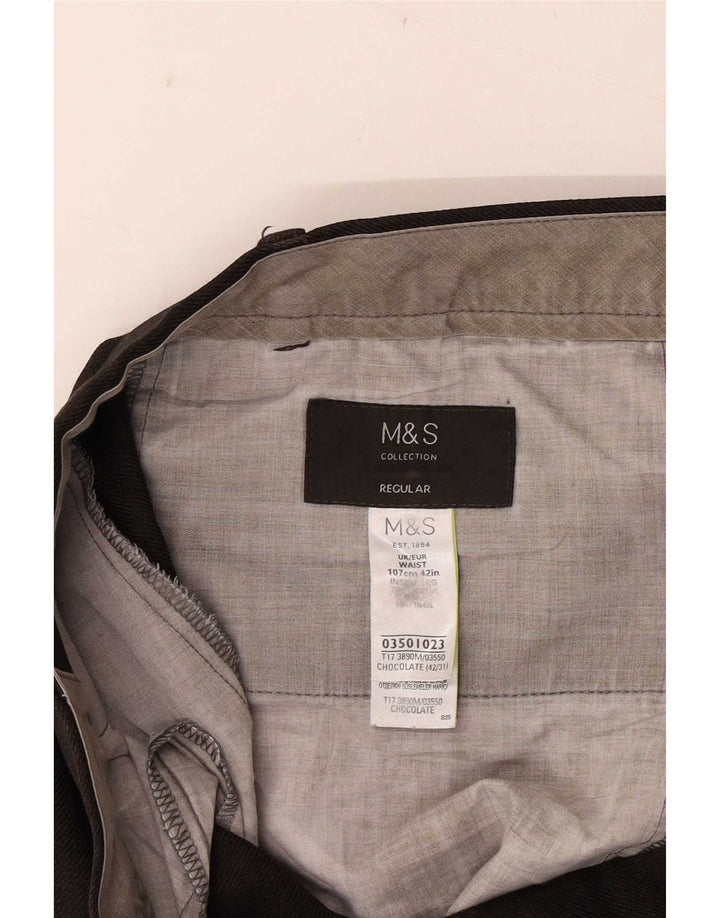Marks & Spencer Mens Straight Regular Suit Trousers W42 L29 Brown Polyester
