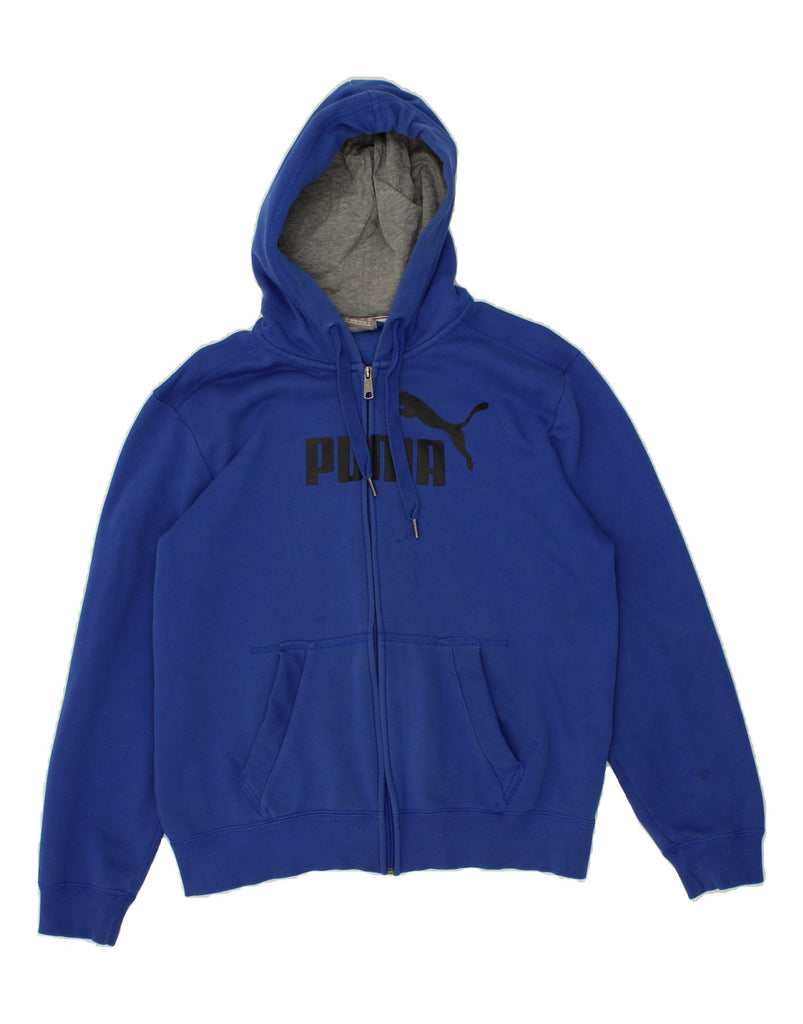 PUMA Mens Graphic Zip Hoodie Sweater Small Blue Cotton | Vintage Puma | Thrift | Second-Hand Puma | Used Clothing | Messina Hembry 