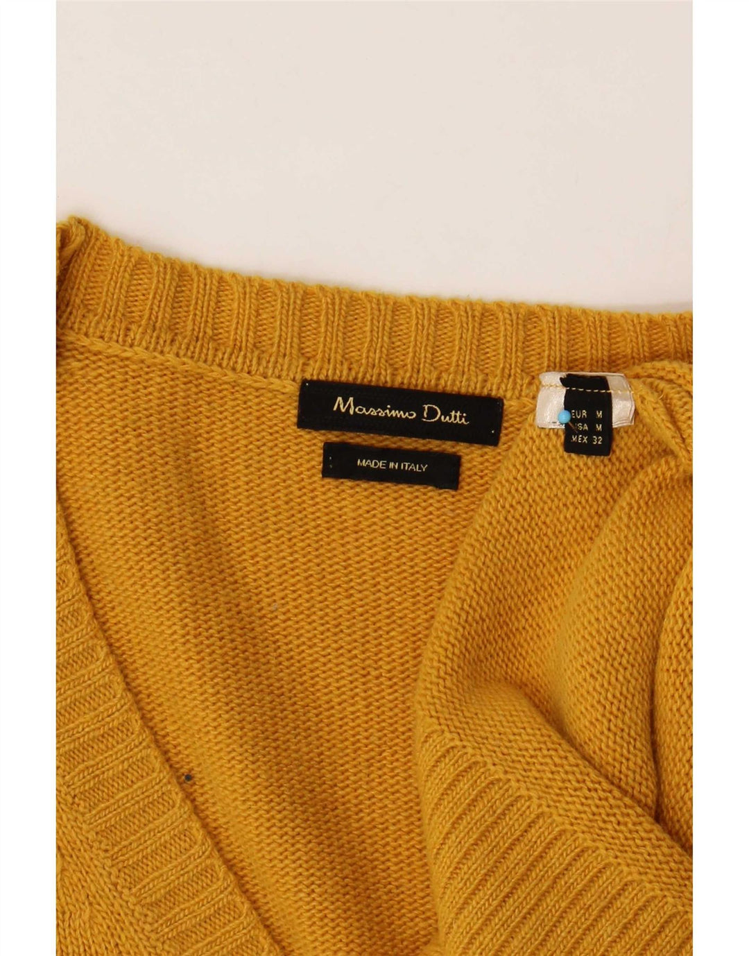 Massimo Dutti Womens Short Sleeve V-Neck Jumper Sweater UK 14 Medium Yellow