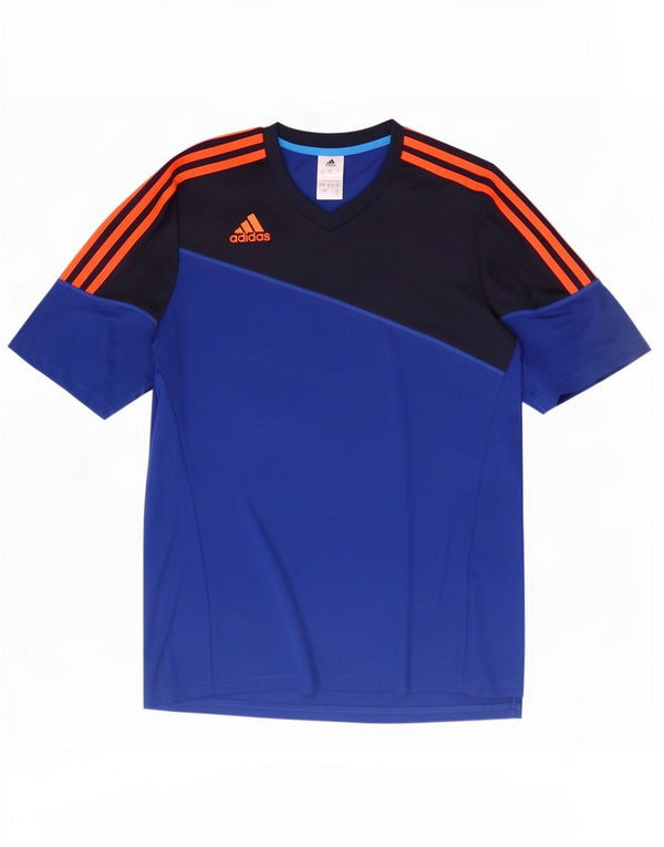 Adidas Mens Climalite T-Shirt Top Large Blue Colourblock Polyester