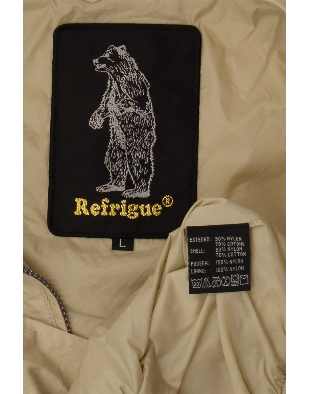 Refrigue Mens Bomber Jacket UK 40 Large Beige Cotton