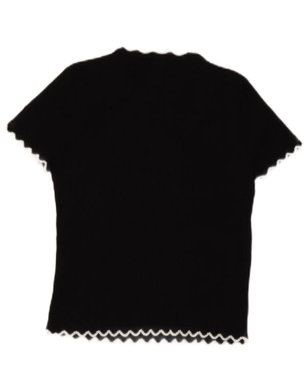 Zara Womens Crop T-Shirt Top UK 10 Small Black Viscose