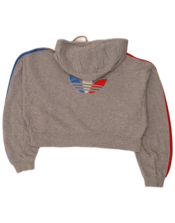 Adidas Womens Oversized Graphic Crop Hoodie Jumper UK 6 XS Grey Cotton