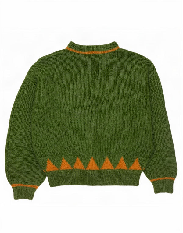Vintage Womens Turtle Neck Jumper Sweater UK 14 Large Green Geometric