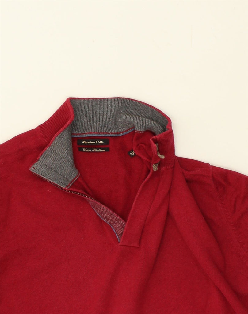 MASSIMO DUTTI Mens Zip Neck Jumper Sweater UK 42 XL Red Cotton | Vintage Massimo Dutti | Thrift | Second-Hand Massimo Dutti | Used Clothing | Messina Hembry 