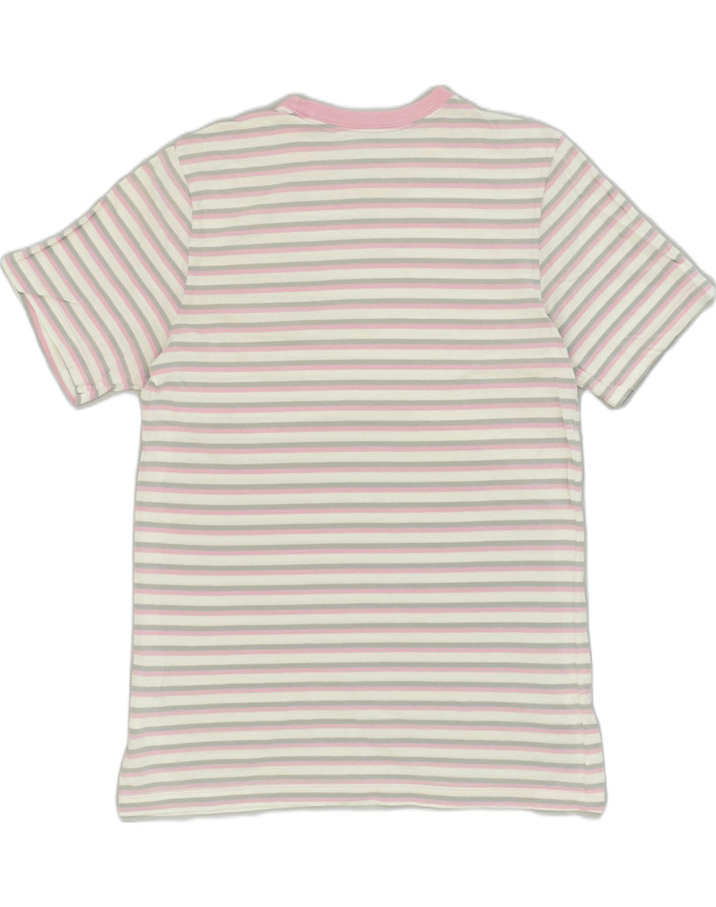 NIKE Womens T-Shirt Top UK 14 Medium Pink Striped Cotton | Vintage Nike | Thrift | Second-Hand Nike | Used Clothing | Messina Hembry 