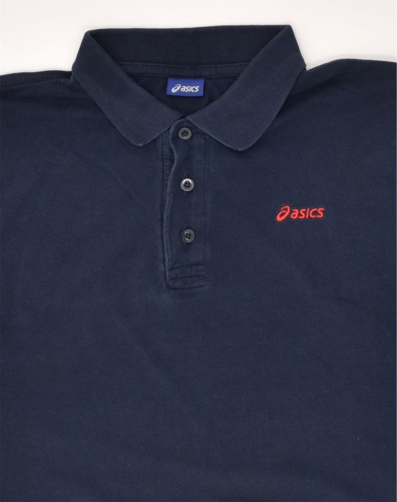 ASICS Mens Polo Shirt Medium Navy Blue Cotton | Vintage Asics | Thrift | Second-Hand Asics | Used Clothing | Messina Hembry 