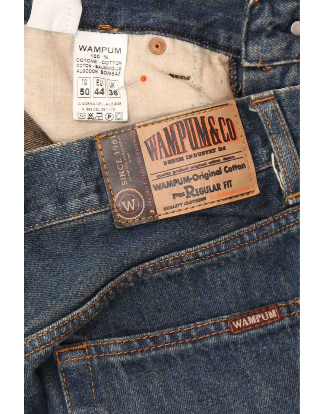 WAMPUM Mens Straight Jeans W36 L30 Blue Cotton