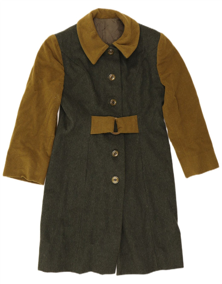 Vintage Womens Overcoat UK 10 Small Green Colourblock