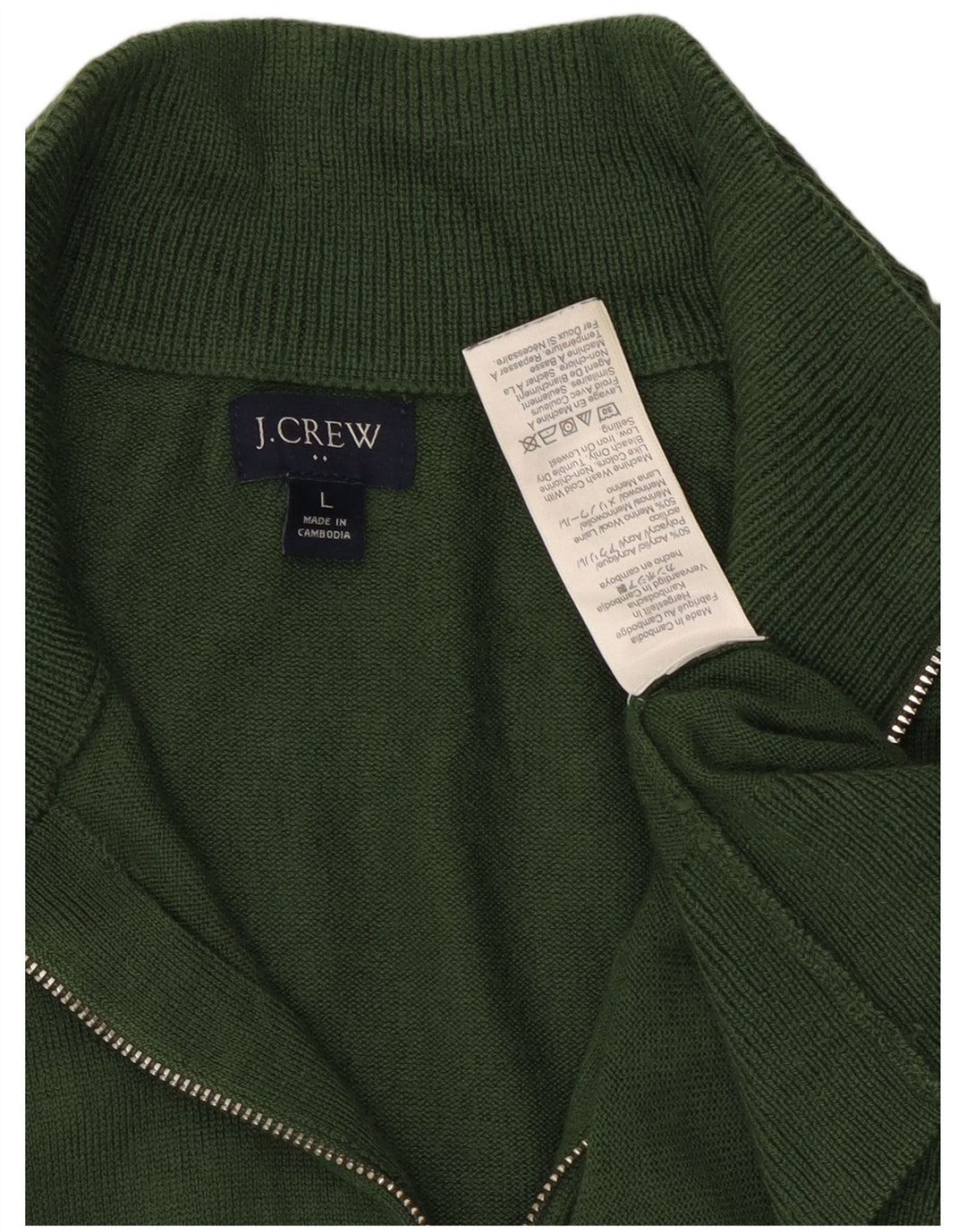 J. Crew Mens Zip Neck Jumper Sweater Large Green Acrylic