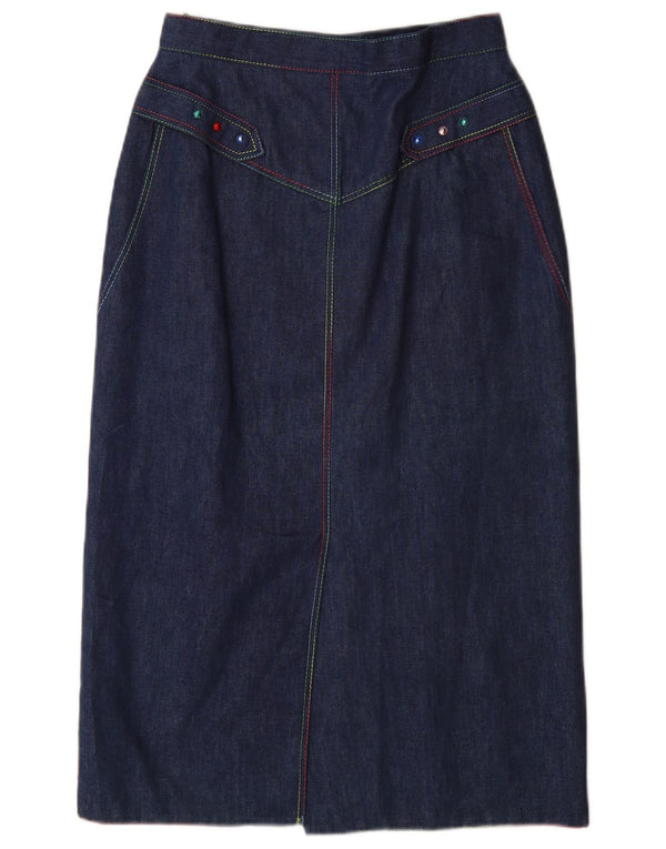 VINTAGE Womens High Waist Denim Skirt EU 38 Medium W26  Navy Blue Cotton