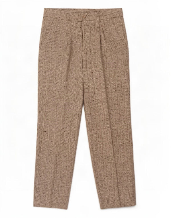 Vintage Mens Straight Chino Trousers W30 L30 Grey Herringbone Wool