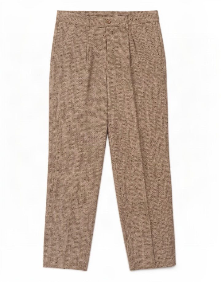 Vintage Mens Straight Chino Trousers W30 L30 Grey Herringbone Wool