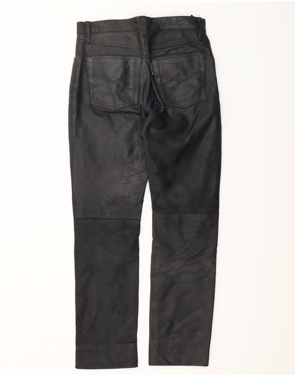Vintage Mens Straight Leather Trousers W30 L30 Black