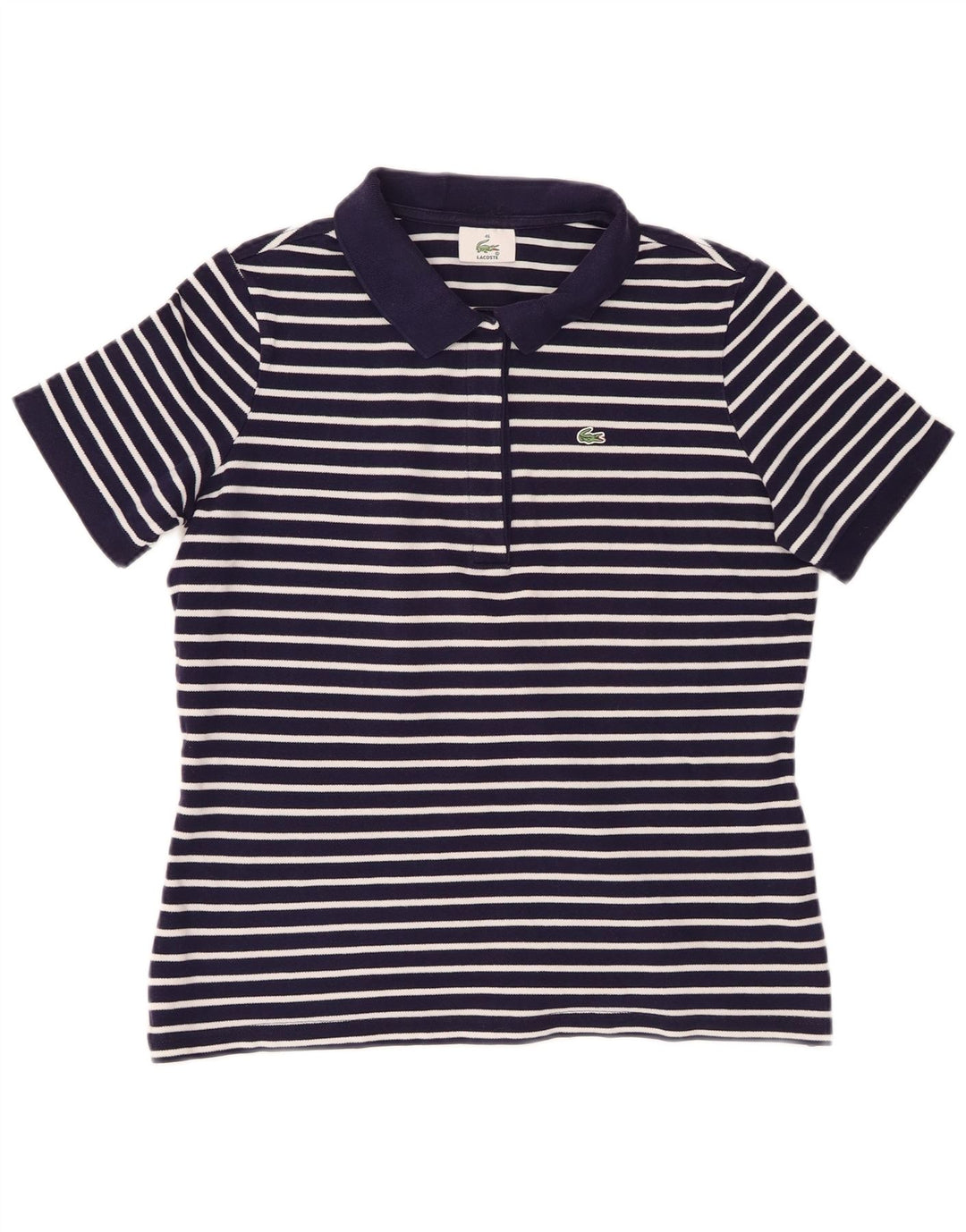Lacoste Womens Polo Shirt Size 46 XL Navy Blue Striped
