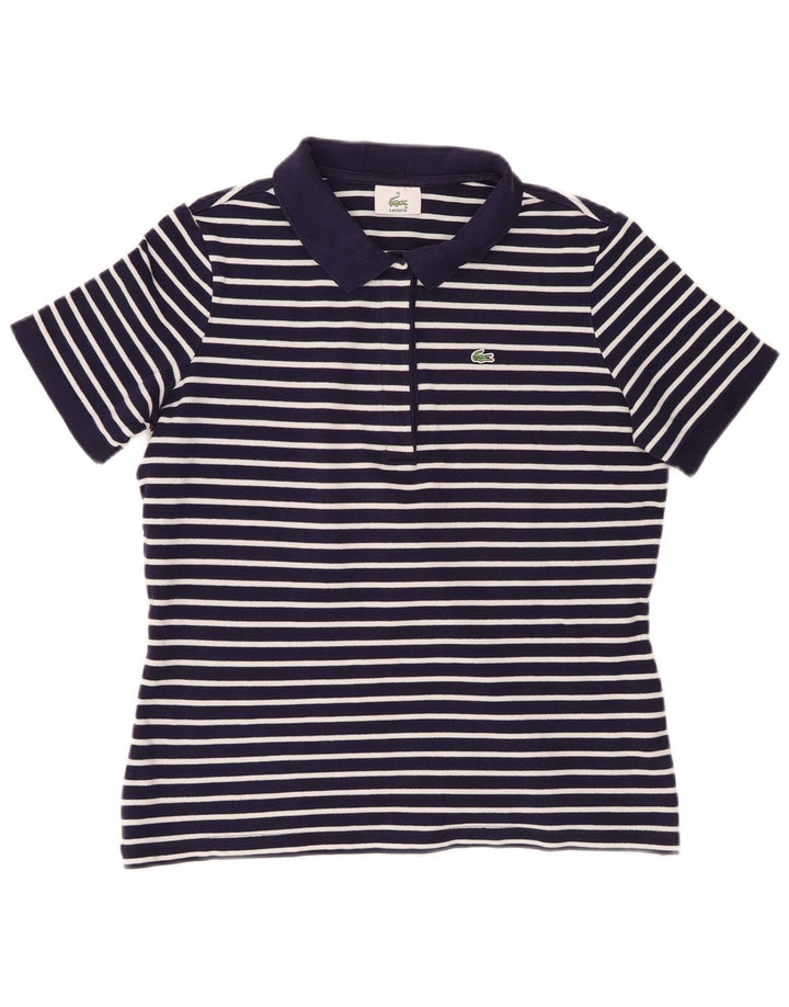 Lacoste Womens Polo Shirt Size 46 XL Navy Blue Striped