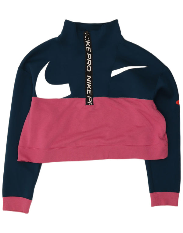 Nike Womens Graphic Sweatshirt Jumper UK 16 Large Navy Blue Colourblock