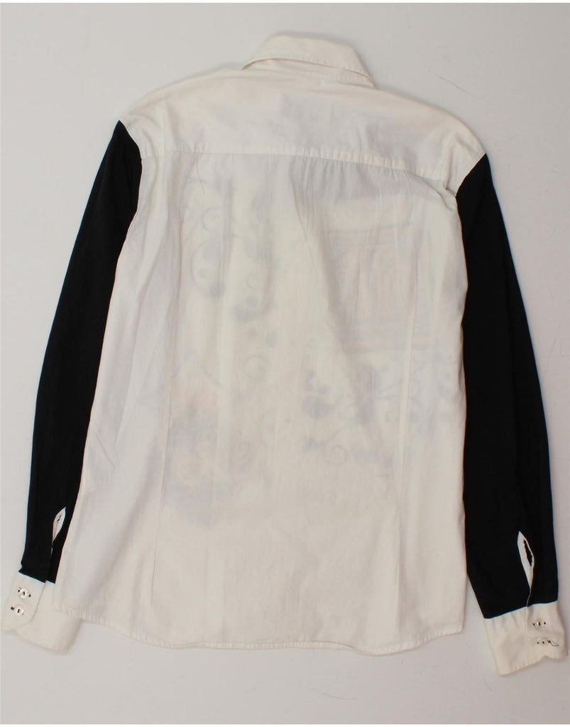 MONDO UOMO Mens Graphic Shirt Large White Colourblock Cotton Vintage Mondo Uomo and Second-Hand Mondo Uomo from Messina Hembry 