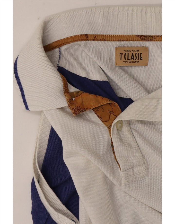 ALVIERO MARTINI Mens Polo Shirt Large White Colourblock
