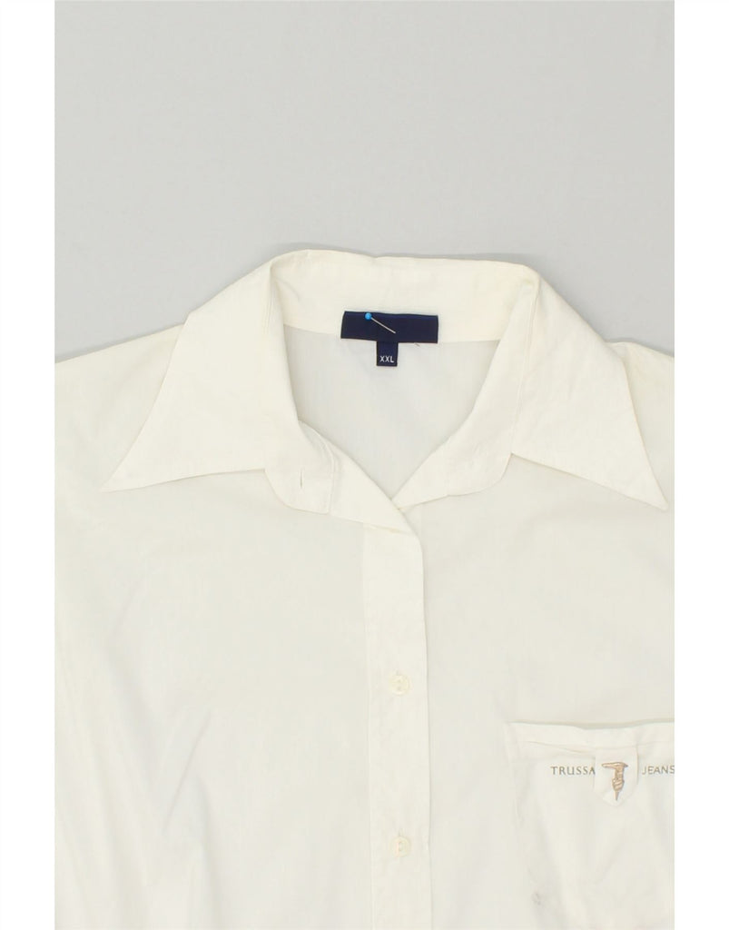 TRUSSARDI Womens Graphic Shirt UK 20 2XL White Cotton | Vintage Trussardi | Thrift | Second-Hand Trussardi | Used Clothing | Messina Hembry 