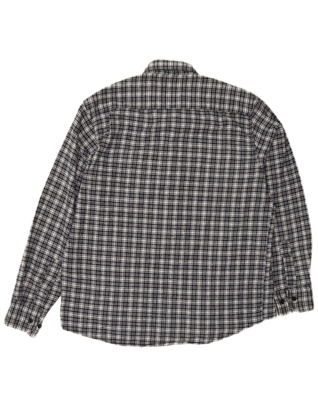 Vintage Mens Flannel Shirt Size 42 Large Navy Blue Check Cotton