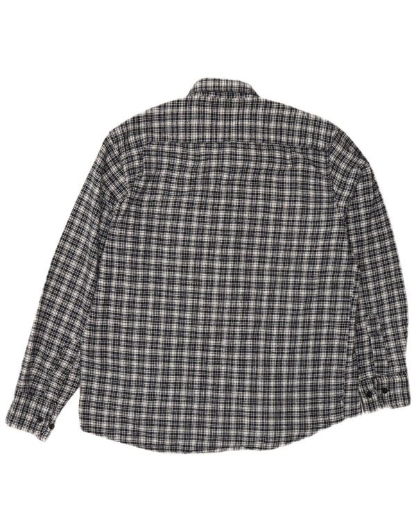 Vintage Mens Flannel Shirt Size 42 Large Navy Blue Check Cotton
