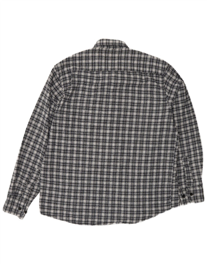 Vintage Mens Flannel Shirt Size 42 Large Navy Blue Check Cotton