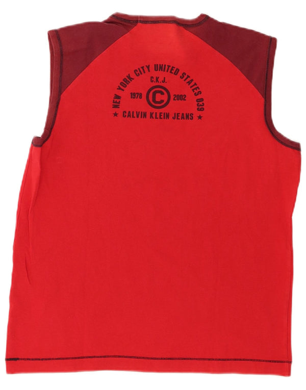 Calvin Klein Jeans Womens Graphic T-Shirt Top UK 10 Small Red Colourblock