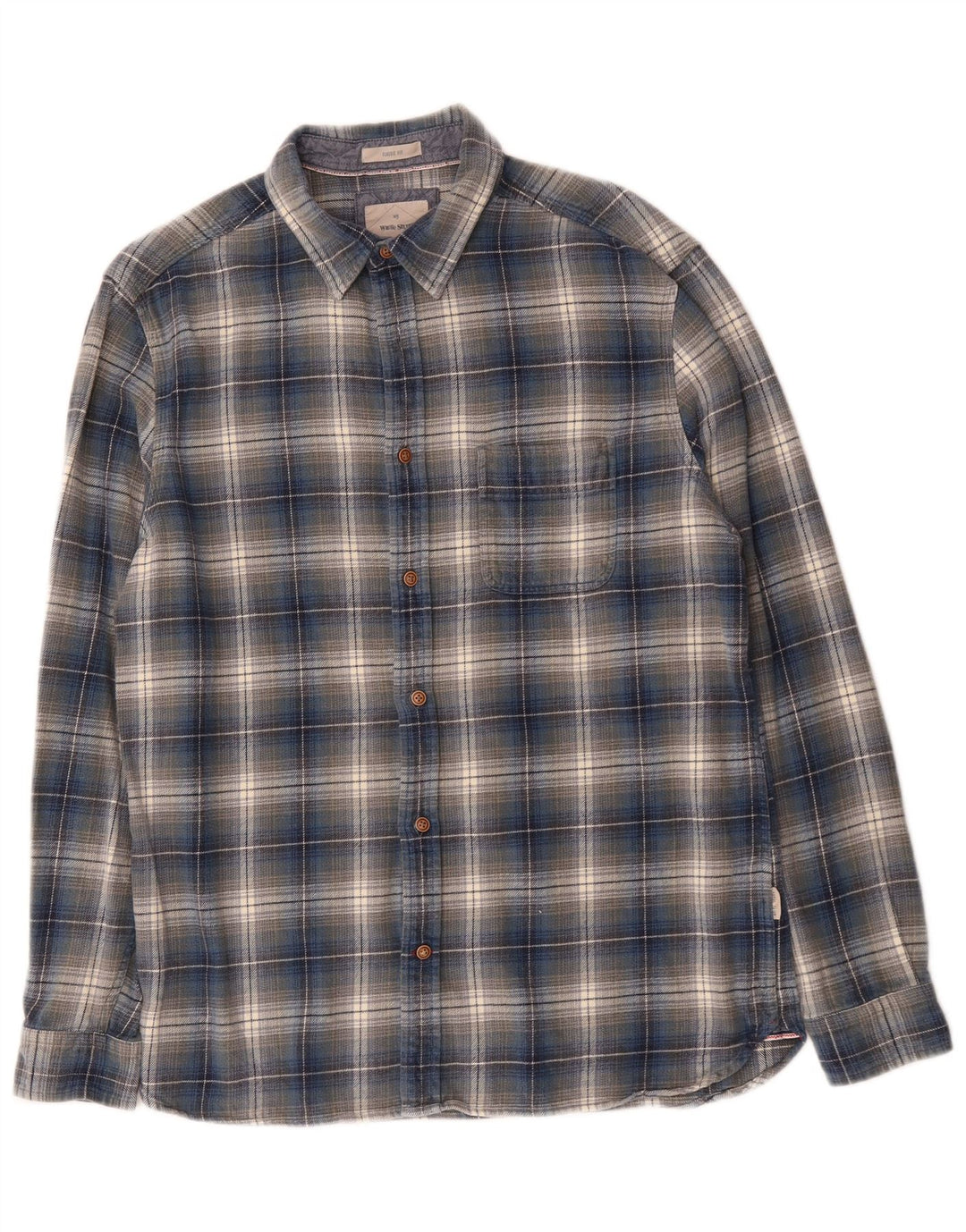 White Stuff Mens Classic Fit Flannel Shirt Medium Blue Plaid Cotton