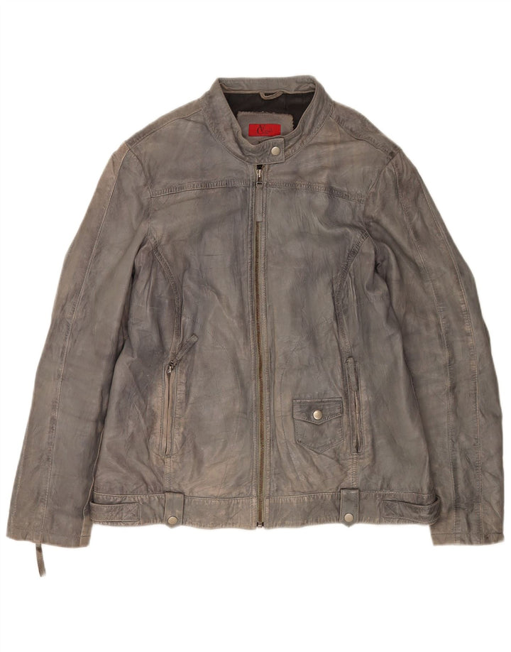 Vivien Caron Womens Leather Jacket UK 20 2XL Grey Leather