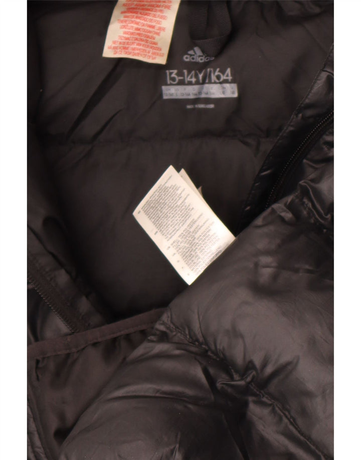 Adidas Boys Hooded Padded Jacket 13-14 Years Black Polyester