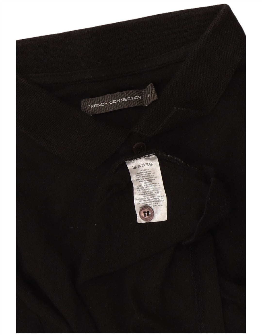 French Connection Mens Long Sleeve Polo Shirt Medium Black Cotton