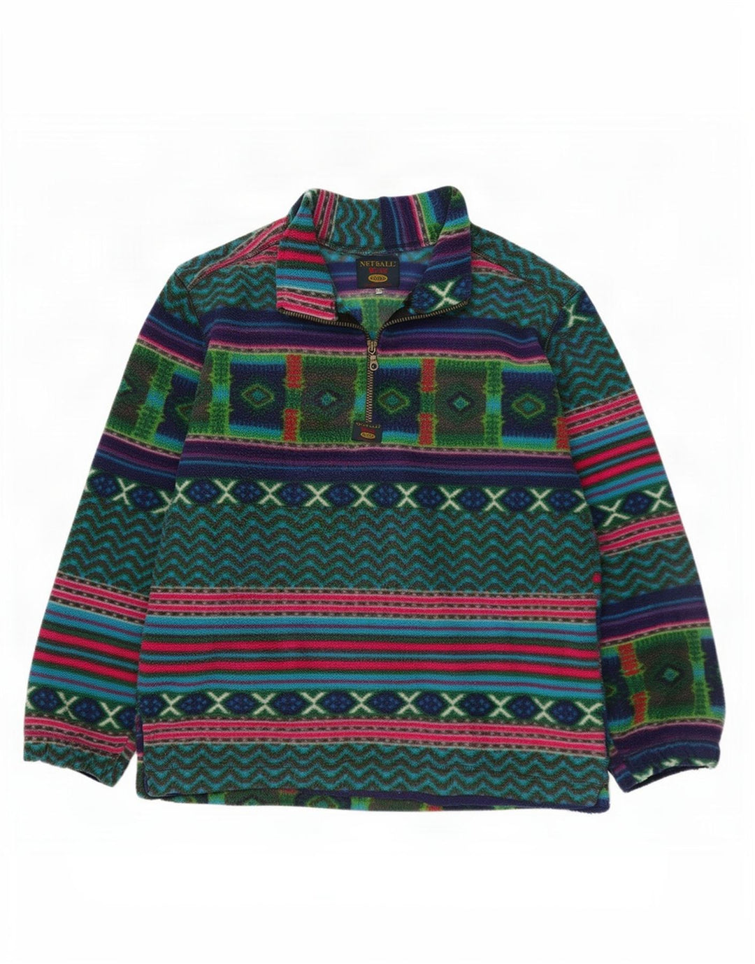Vintage Mens Zip Neck Fleece Jumper XL Multicoloured Geometric
