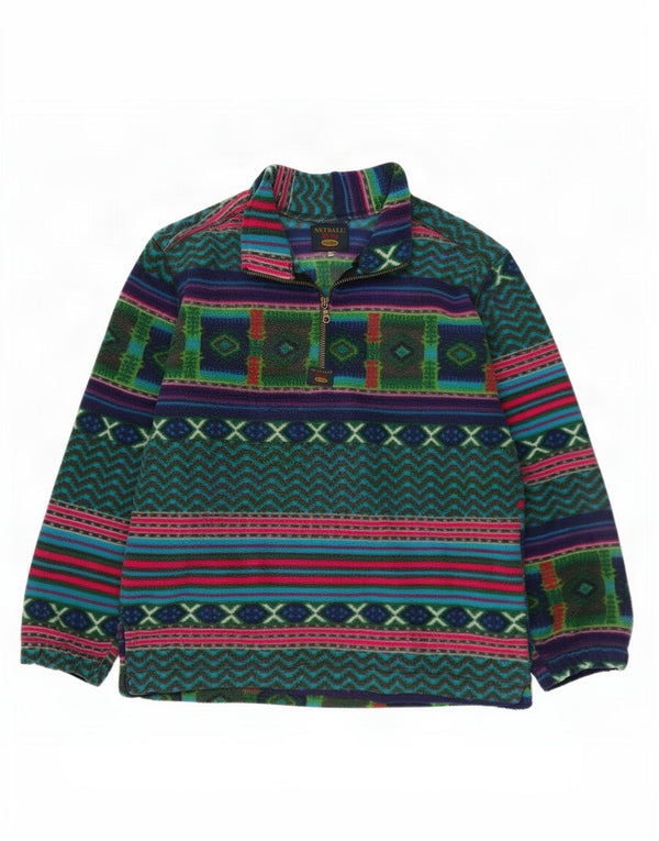 Vintage Mens Zip Neck Fleece Jumper XL Multicoloured Geometric