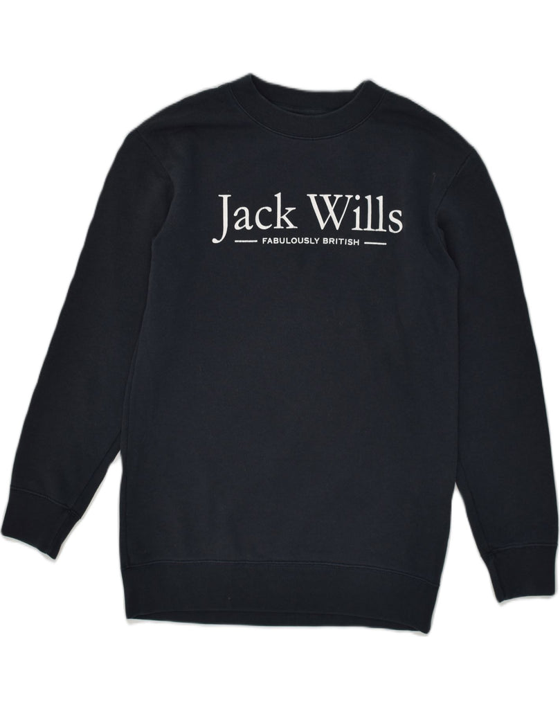 JACK WILLS Womens Loose Fit Graphic Sweatshirt Jumper UK 8 Small Navy Blue | Vintage Jack Wills | Thrift | Second-Hand Jack Wills | Used Clothing | Messina Hembry 