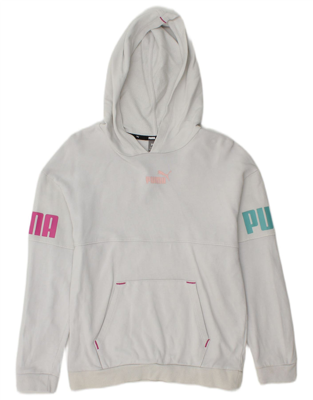 PUMA Boys Graphic Hoodie Jumper 13-14 Years White Cotton