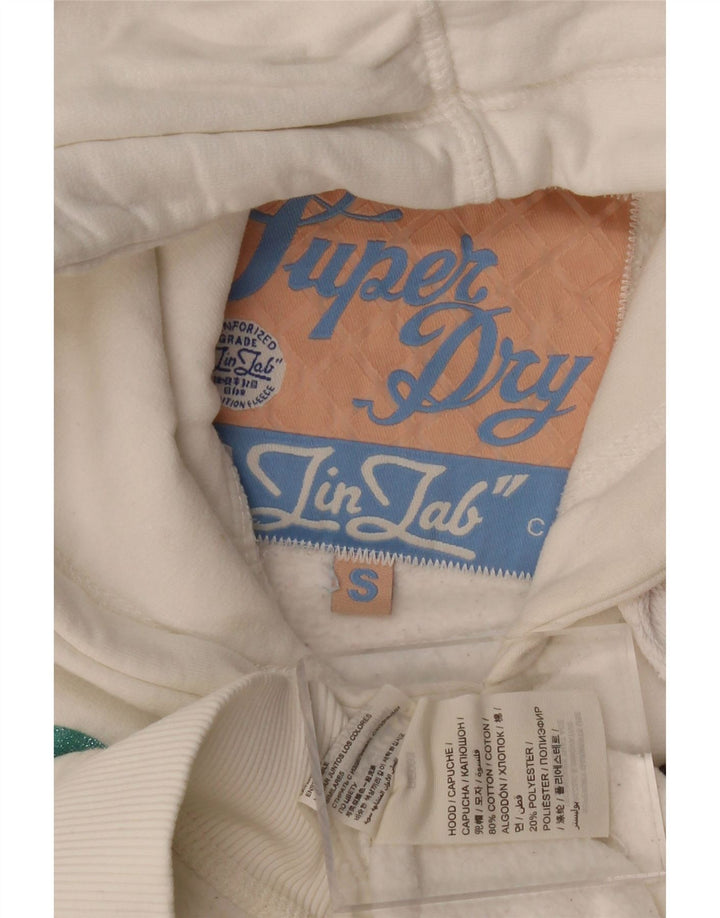 SUPERDRY Womens Graphic Hoodie Jumper UK 10 Small White Cotton