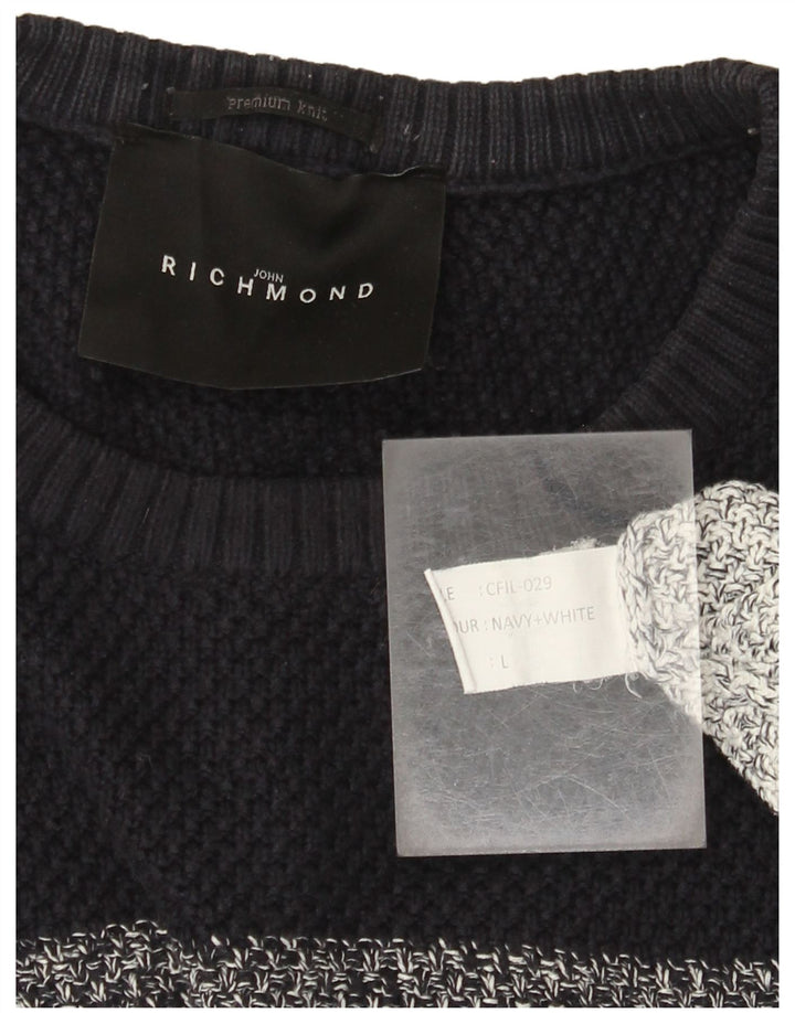 Richmond Mens Crew Neck Jumper Sweater Large Multicoloured Striped Cotton