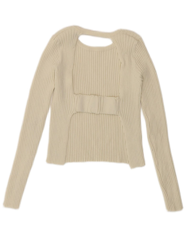 Zara Womens Cut Out Long Sleeve Crop Top UK 10 Small Off White