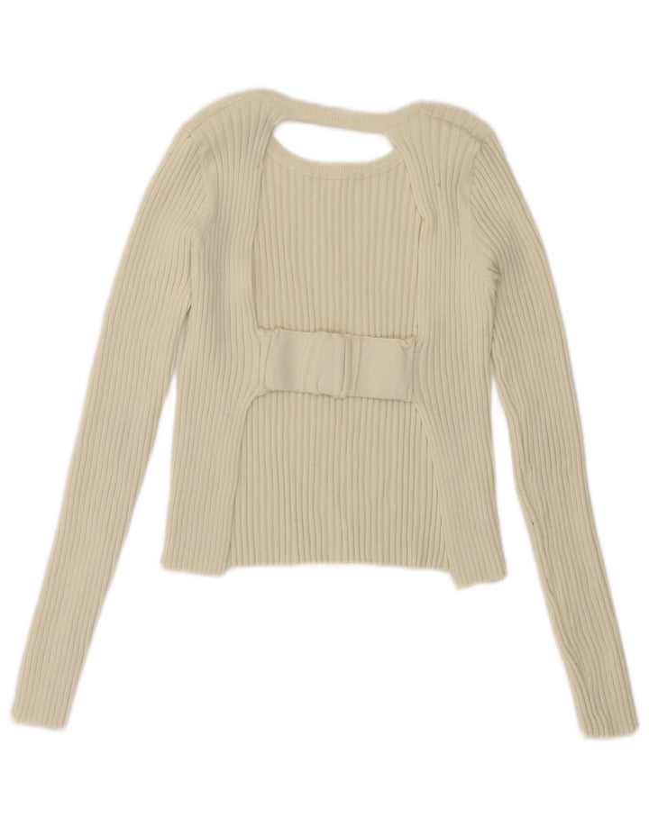 Zara Womens Cut Out Long Sleeve Crop Top UK 10 Small Off White