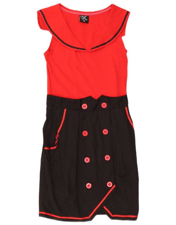 Criminal Damage Womens Sleeveless Sheath Dress UK 18 XL Red Colourblock
