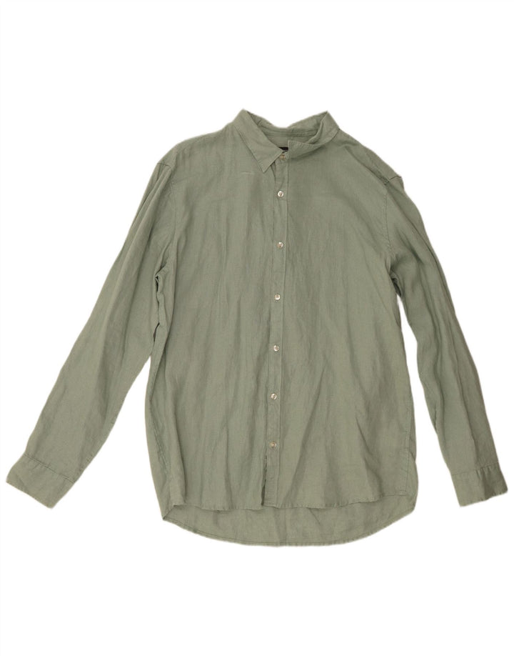 French Connection Mens Classic Fit Shirt Large Green Linen