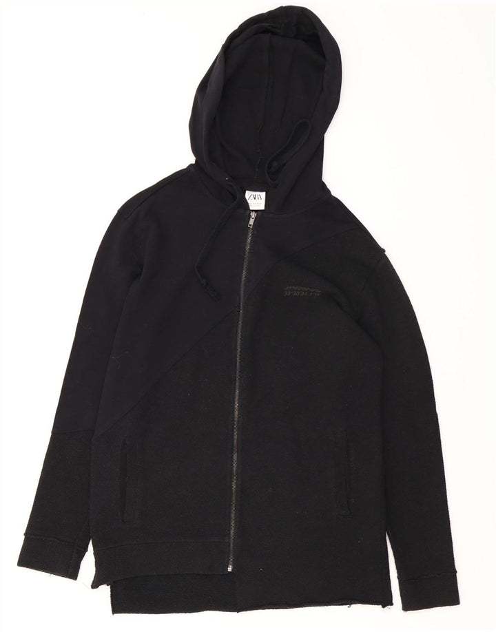 Zara Mens Zip Hoodie Sweater Small Black Cotton